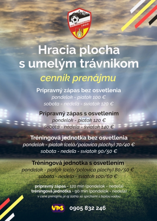 Cenník futbalové ihrisko