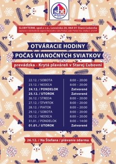 Otváracie hodiny plavárne počas vianočných sviatkov – fotografia 1