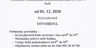 Otvorenie krytej plavárne od 1.12.2020 – fotografia 1